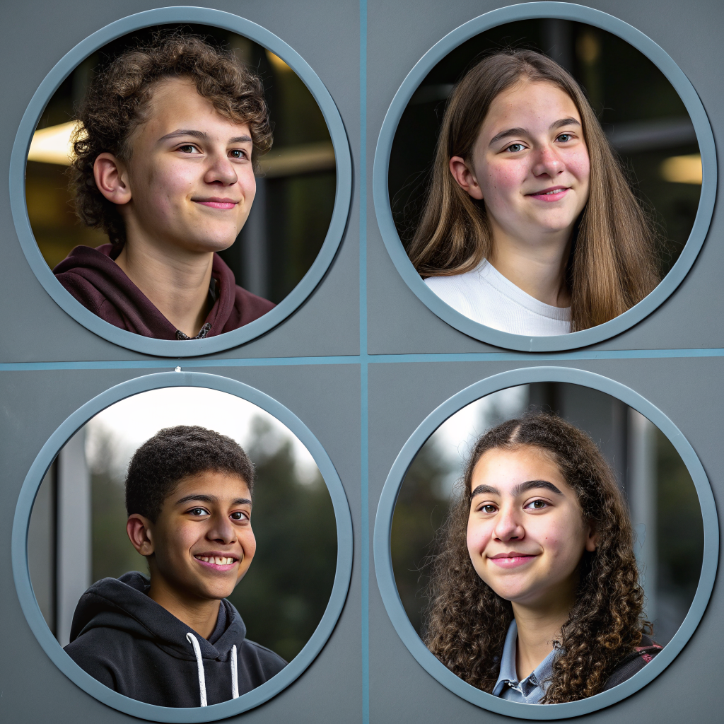 Diverse group of virtual students in a gallery view